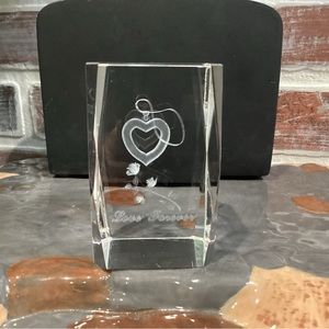 Beautiful Crystal Cut Glass - “Love Forever” Heart & Roses Themed - Excellent